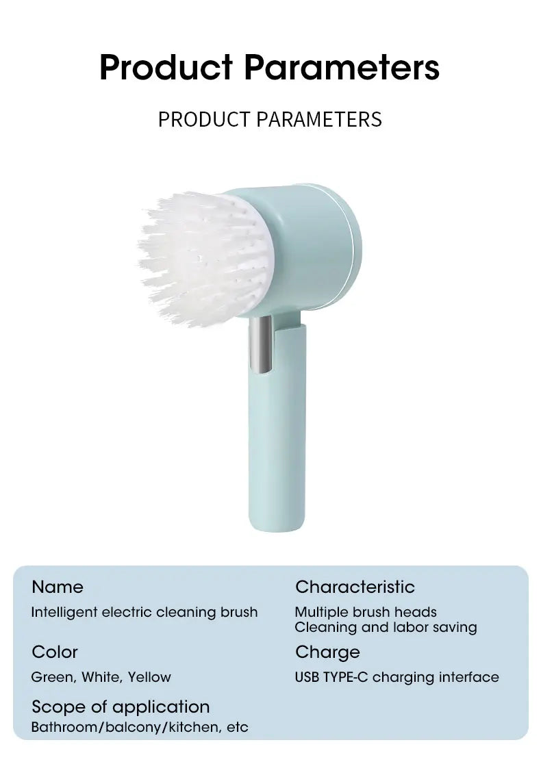 Escova de limpeza eléctrica giratória, sem fios com 5 cabeças de escova substituíveis