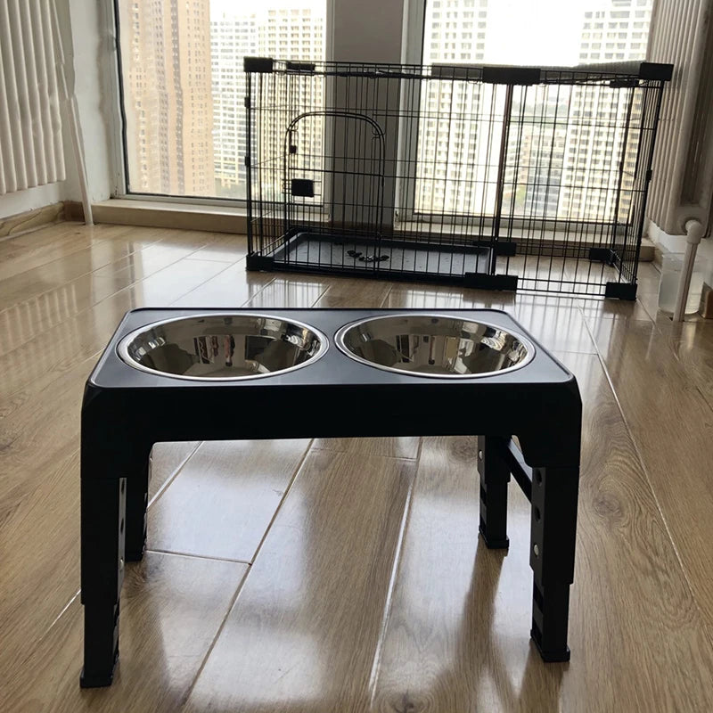 Tigela elevada para cães e  gatos, comedouro para cães e gatos à prova de fugas, Aço inoxidável, 4 alturas ajustáveis para cães pequenos, médios e grandes.